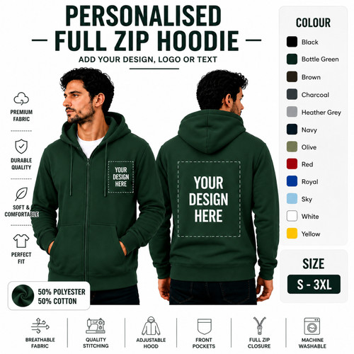 Personalised full zip hoodie - personalised,